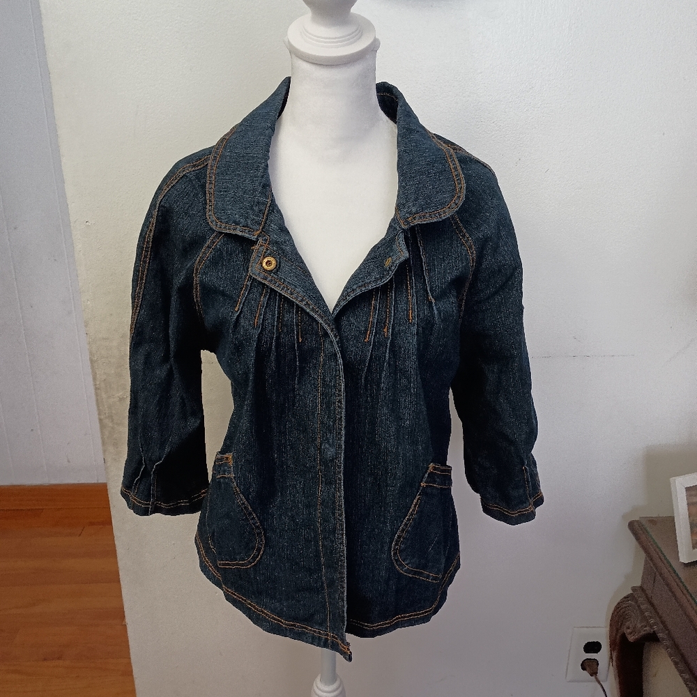 Dark Blue Women's Drama Gold Denim Jean Jacket with Button Detail XL